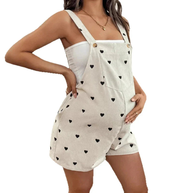 Women’s Maternity Jumpsuit – Casual Printed Pants with Adjustable Waist & Suspenders, Comfortable Pregnancy Shorts