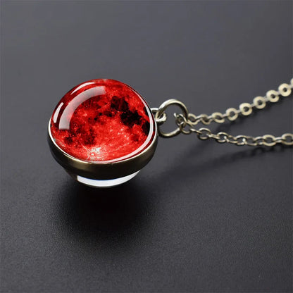 Solar System Planet Glass Ball Necklace – Moon, Earth, Jupiter & More Space-Themed Pendant for Women Fashion Gift