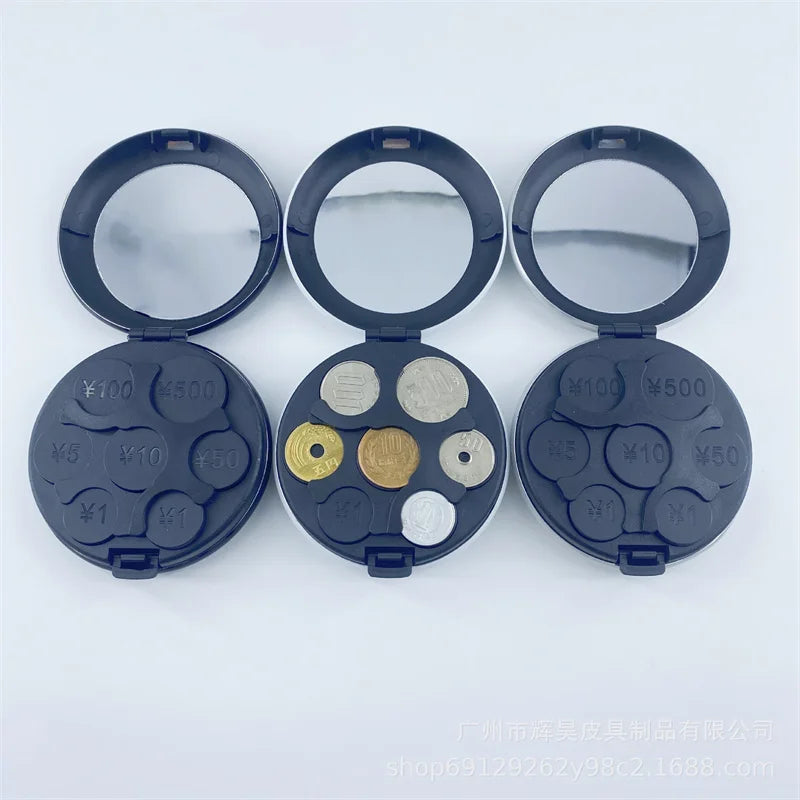 Round Japanese Coin Dispenser – Aluminum Alloy & Plastic Coin Purse Storage Wallet Holder