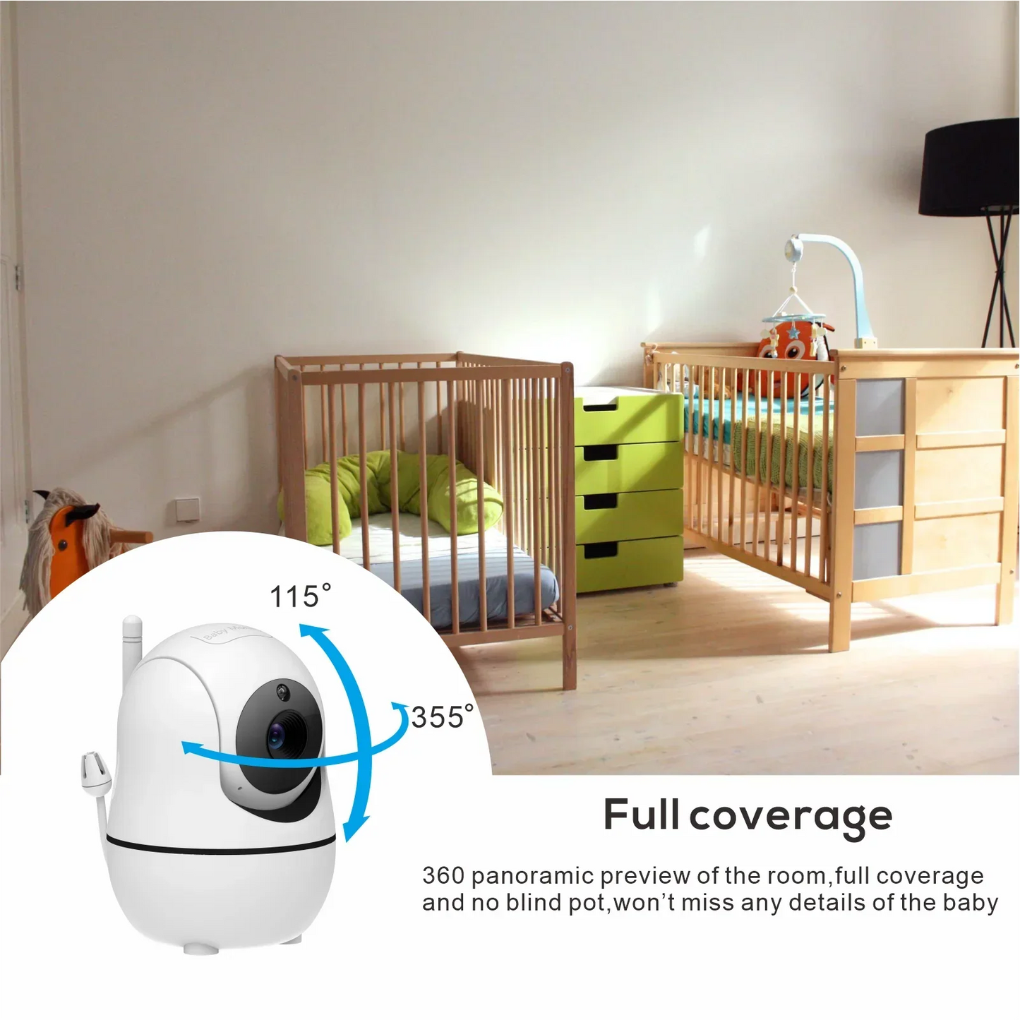 5 Inch Video Baby Monitor with Camera & Audio – 4X Zoom, 1000ft Range, 2-Way Talk, Temperature Sensor & Lullabies, Long Battery Life