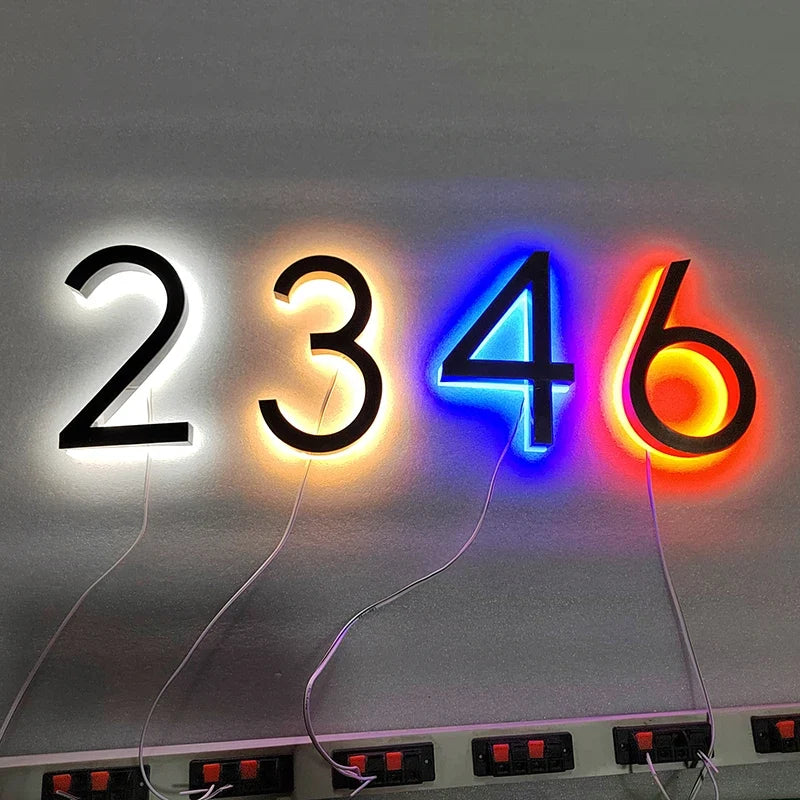 Custom Metal 3D LED House Number - Waterproof Outdoor Address Sign for Home, Apartment & Door Plates