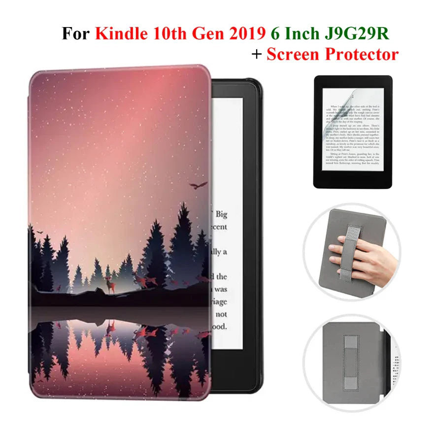Kindle 10th Gen 6" Leather Case – Hand Strap & Screen Protector Cover with Wake/Sleep Function (2019, J9G29R)