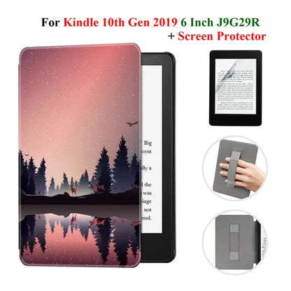 Kindle 10th Gen 6" Leather Case – Hand Strap & Screen Protector Cover with Wake/Sleep Function (2019, J9G29R)