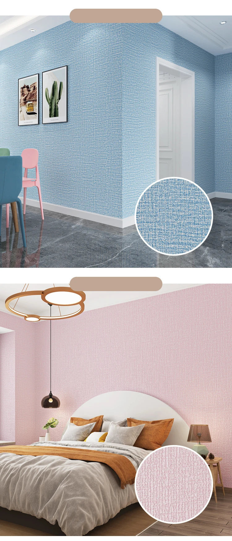 50cm x 10m Linen 3D Foam Self-Adhesive PVC Wallpaper - Solid Color, Thickened Waterproof Wall Stickers for Renovation