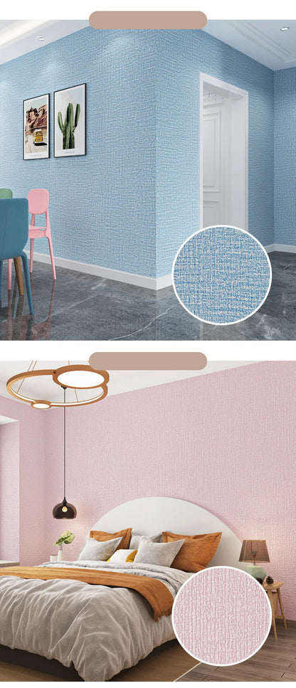 50cm x 10m Linen 3D Foam Self-Adhesive PVC Wallpaper - Solid Color, Thickened Waterproof Wall Stickers for Renovation