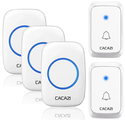 CACAZI A06 DC Battery-Operated Wireless Waterproof Doorbell – 300M Remote, 36 Chimes, Cordless Home Call Bell
