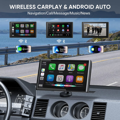 Pionrat 7" Portable CarPlay Screen - Wireless Android Auto Touchscreen with Bluetooth & Navigation