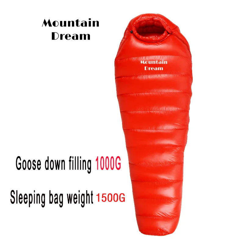 Winter Down Sleeping Bag for Adults – Mummy Style White Goose Down, Warm & Three-Season Camping Bag
