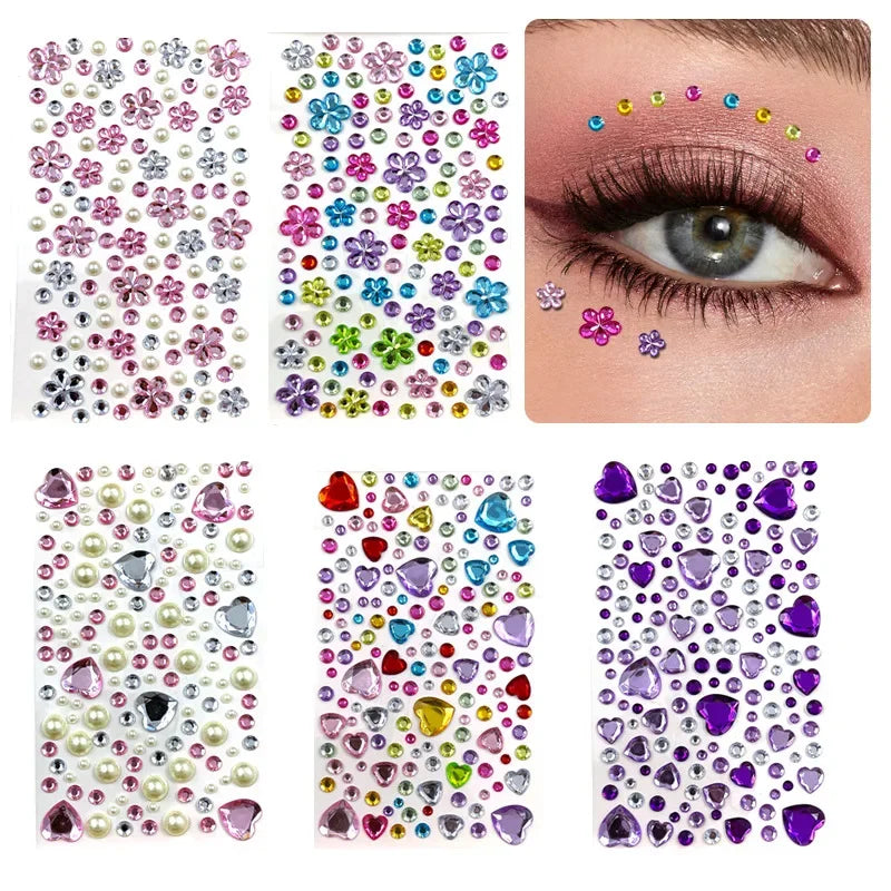 Glitter Face Rhinestone Stickers - Kids Eye & Face Diamond Jewels for Festival Makeup, Parties & Creative Looks