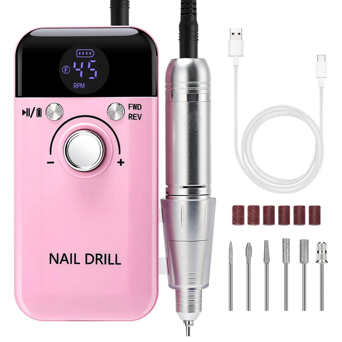 45000RPM Portable Rechargeable Nail Drill Machine – Low Noise Nail Sander & File for Manicure Salon Use