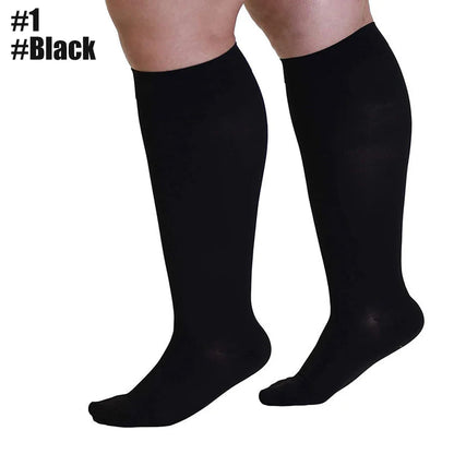 Plus Size Compression Calf Sleeves (S–7XL) – 30–40mmHg Medical Support Socks for Varicose Veins, Edema & Running Athletics Toeless Stockings for Men & Women