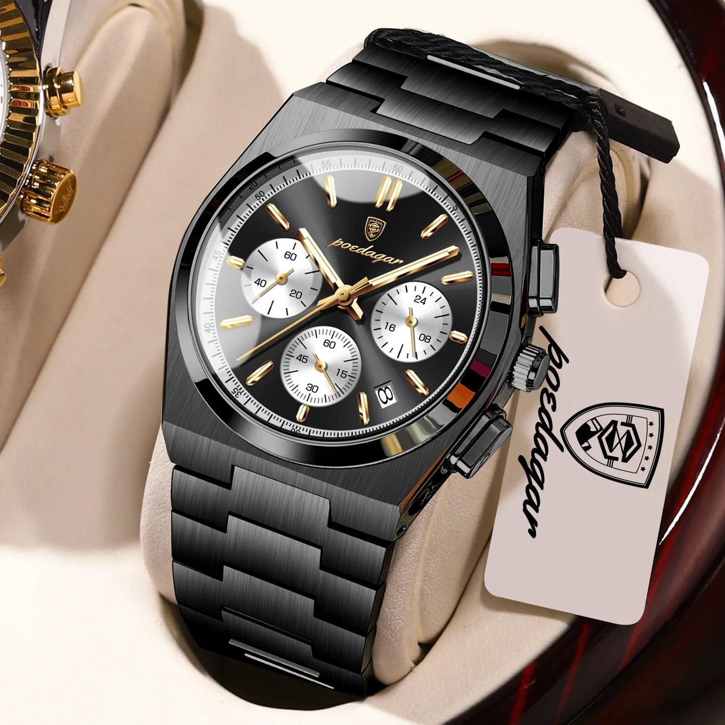 POEDAGAR Luxury Men’s Sport Chronograph Watch – Stainless Steel Waterproof Quartz Wristwatch with Date & Luminous Display