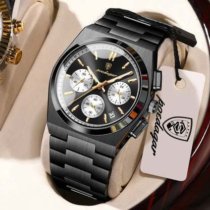 POEDAGAR Luxury Men’s Sport Chronograph Watch – Stainless Steel Waterproof Quartz Wristwatch with Date & Luminous Display