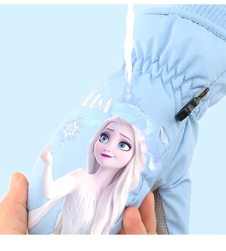 Hasbro Princess Elsa Finger Ski Gloves - Cute Kawaii Velvet, Thickened & Waterproof Gloves for Girls, Warm Winter Kids Gloves
