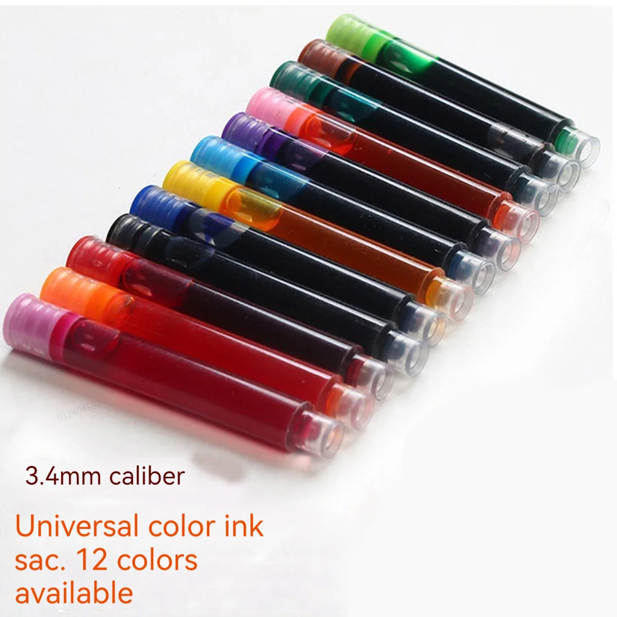 12-36PCS Colourful Ink Sac Fountain Pen Refills 3.4mm - Refillable Ink Cartridges for Drawing, School & Office Use
