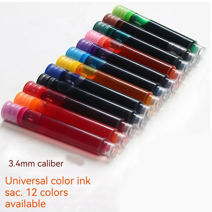 12-36PCS Colourful Ink Sac Fountain Pen Refills 3.4mm - Refillable Ink Cartridges for Drawing, School & Office Use
