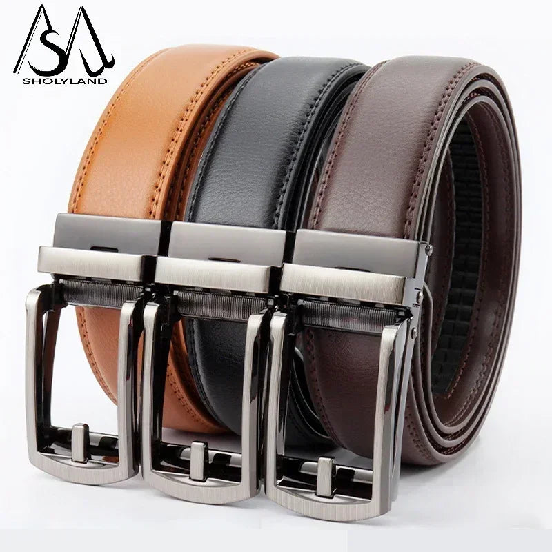 Men’s Classic Leather Belt – Trendy Two-Layer Cowhide with Alloy Automatic Buckle for Business & Casual Wear