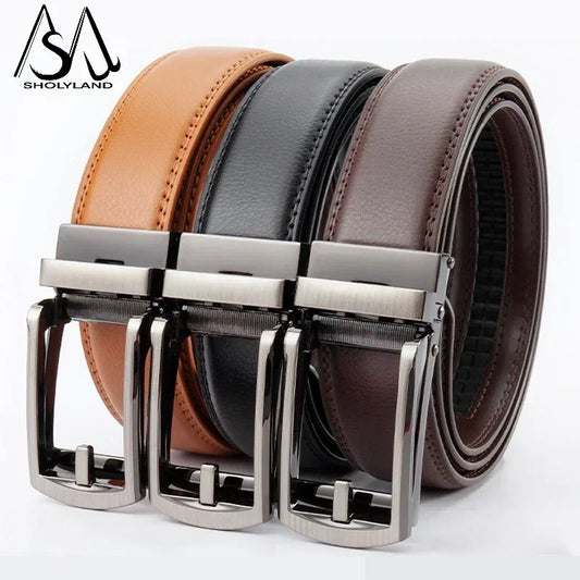 Men’s Classic Leather Belt – Trendy Two-Layer Cowhide with Alloy Automatic Buckle for Business & Casual Wear
