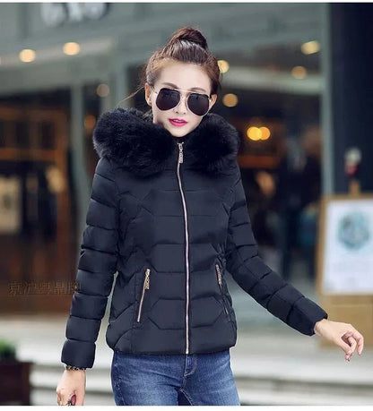 2025 Women’s Autumn Winter Short Cotton Coat – Large Size Padded Parka with Fur Collar, Warm Casual Jacket