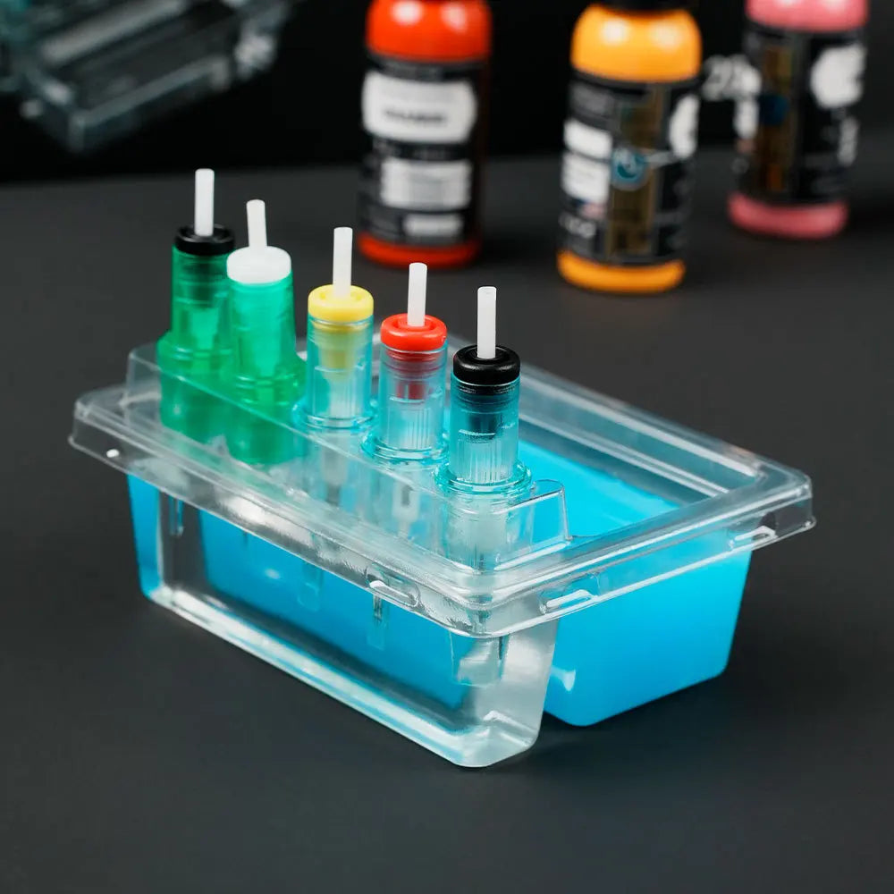 20PCS Tattoo Cartridge Needle Holders — Transparent Disposable Trays for Cleaning & Working Cups