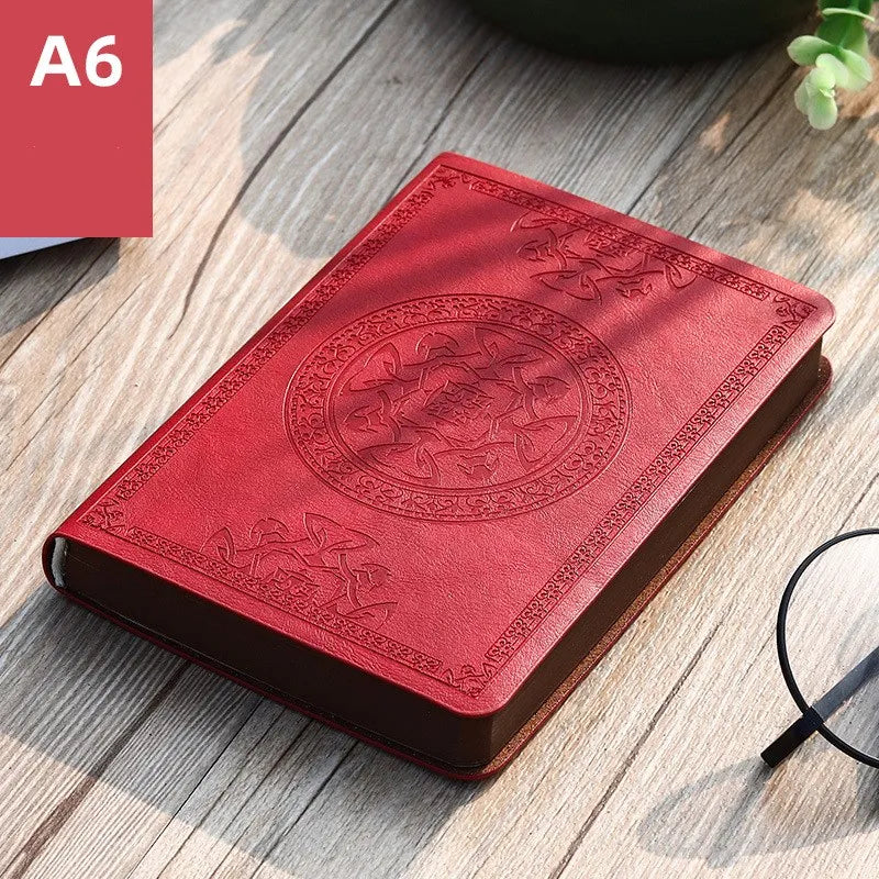 A6 Retro Pocket Mini Notebook – PU Leather Stamped Portable Notepad for Writing, Office & Bookkeeping