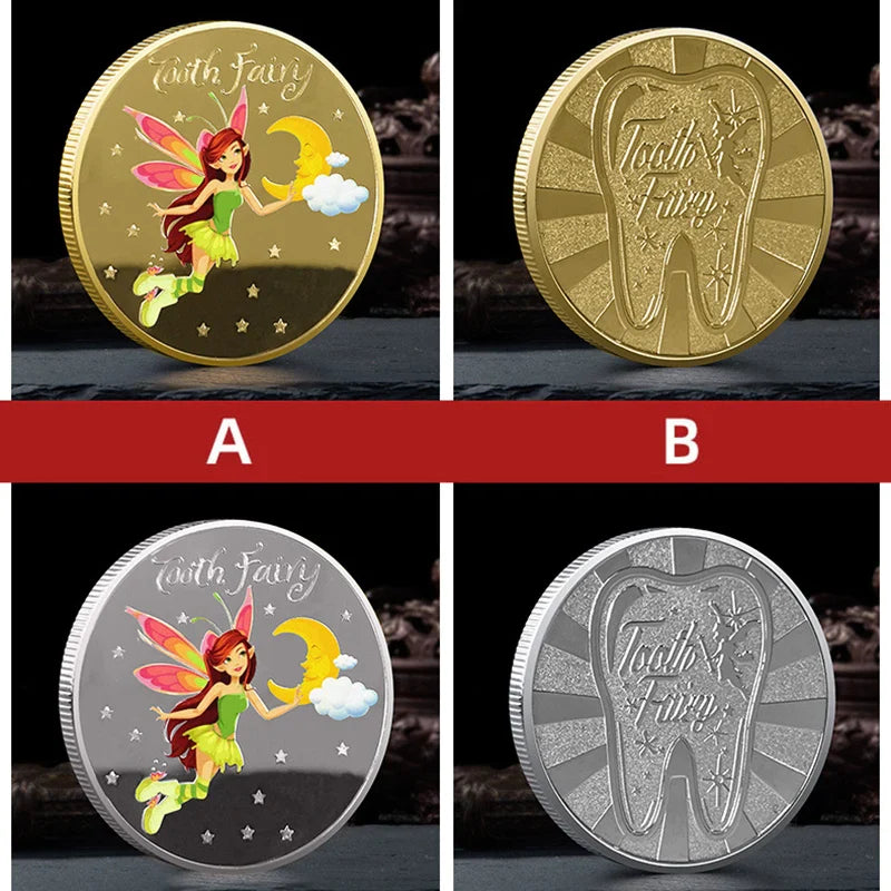 Colorful Tooth Fairy Coin - Gold Plated Commemorative Metal Gift for Kids, Lucky Collectible Coin