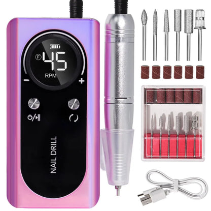 New 45000RPM Professional Electric Nail Drill – Rechargeable Nail File for Gel Nails, Low Noise Sander, Nail Accessories