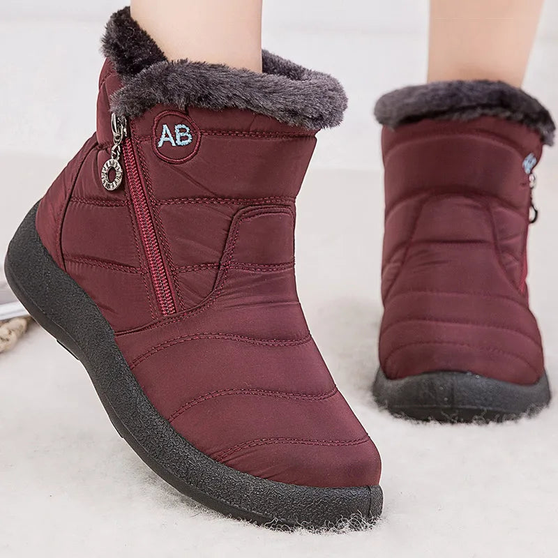 Women’s Fur Lined Ankle Boots – Waterproof Winter Shoes with Low Heels, Snow Boots for Women