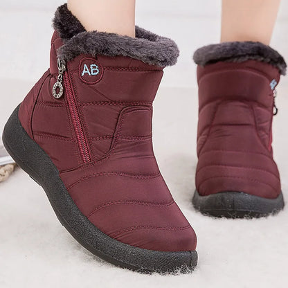 Women’s Fur Lined Ankle Boots – Waterproof Winter Shoes with Low Heels, Snow Boots for Women