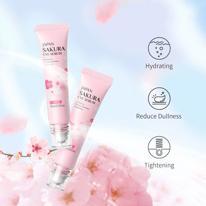 LAIKOU Sakura Eye Serum Roller — Hyaluronic Acid Moisturizing Cream for Eye Bags & Dark Circles, 15ml