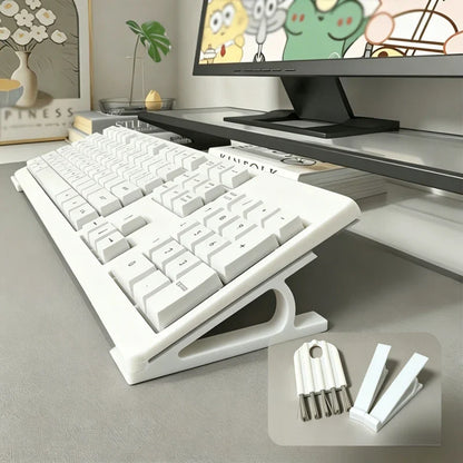2Pcs Keyboard Riser Stand & Cleaning Brush Set – Adjustable Tilt Ergonomic Keyboard Holder for Office & Home Use