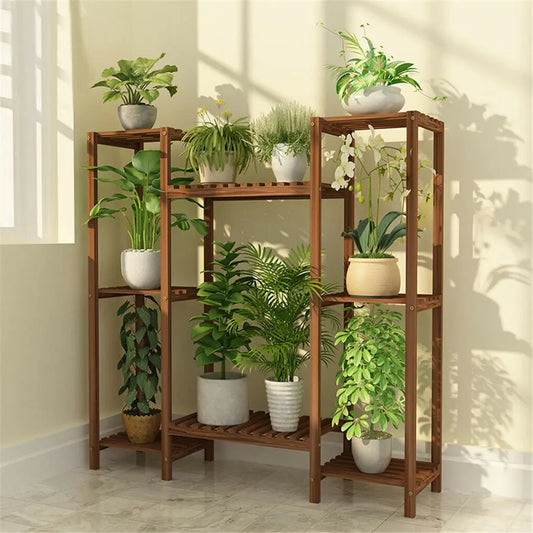 10-Pot Multi-Tier Bamboo Plant Stand – Indoor Outdoor Bonsai & Flower Display Shelf Rack