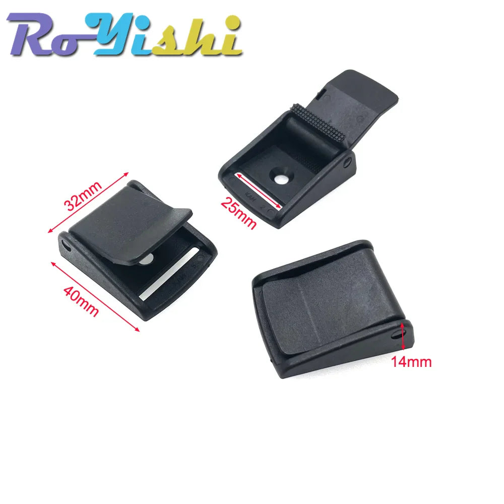 5Pcs Plastic Cam Buckle Set – Adjustable Black Toggle Clips for Backpack Straps & Webbing (5/8”–2” Sizes)