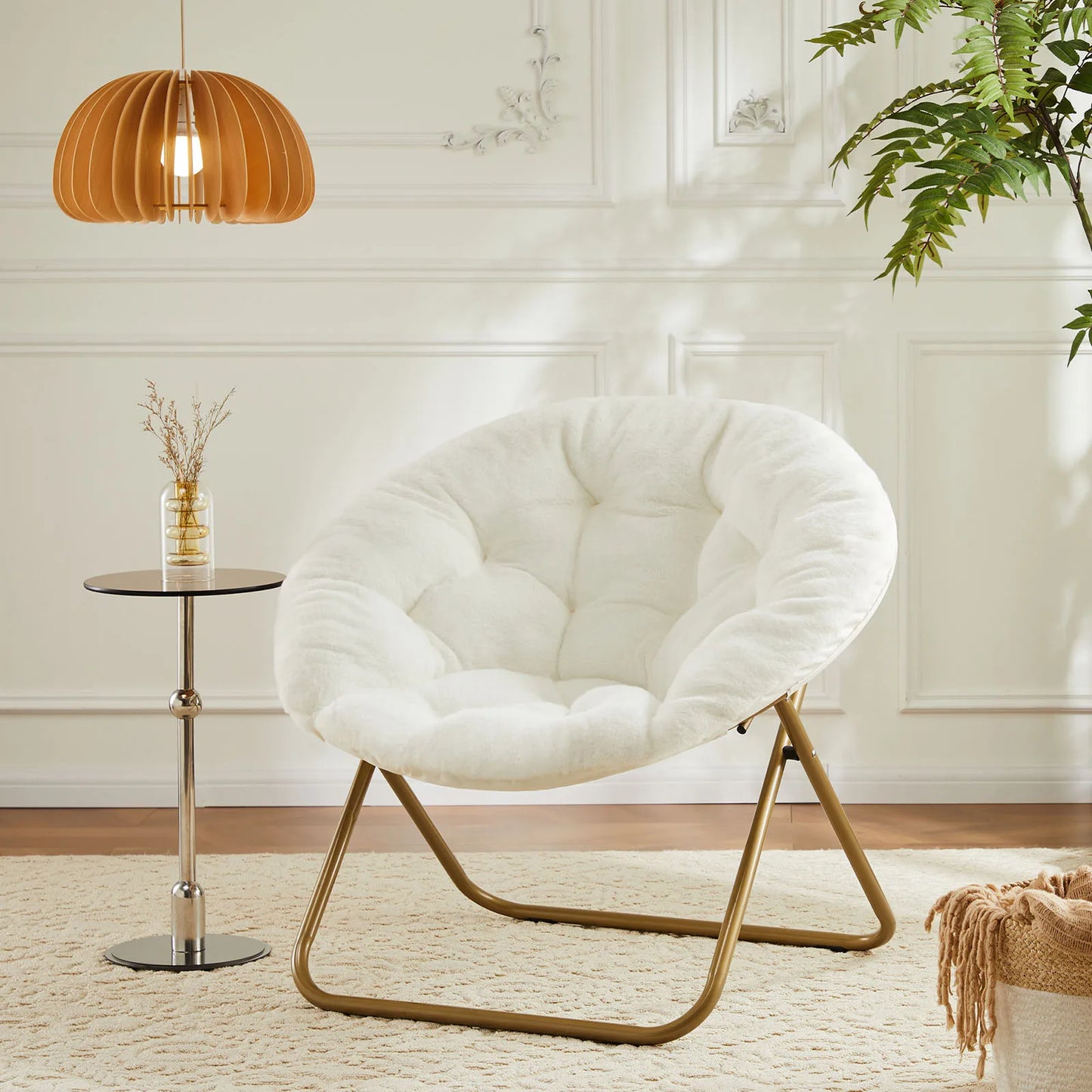 Cozy Saucer Chair – Faux Fur Folding Lounge Chair with Thick Padded Seat & Metal Frame, X-Large for Living Room & Reading