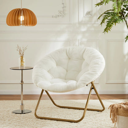 Cozy Saucer Chair – Faux Fur Folding Lounge Chair with Thick Padded Seat & Metal Frame, X-Large for Living Room & Reading