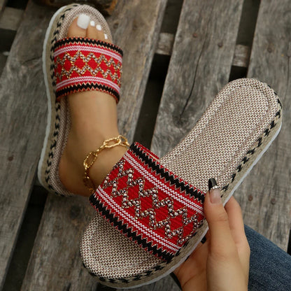 Bohemian Weave Women's Platform Slippers – Handmade Espadrille Sandals, Summer 2023 Beach & Casual Heels