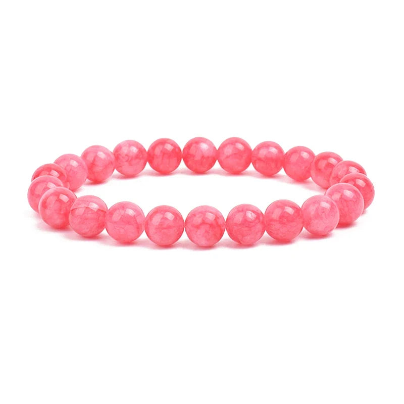 Natural Stone Bead Bracelet - Amethyst Crystal Quartz Aquamarine Jade Agate Elastic Bangle Jewelry for Women & Men