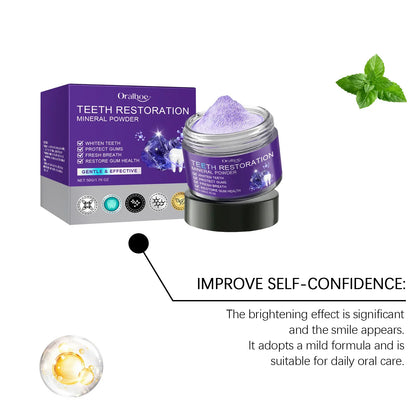 Purple Teeth Whitening Mineral Powder – Teeth Restoration, Stain Removal & Fresh Breath Oral Cleanser