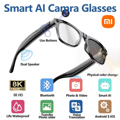 Xiaomi AI Smart Glasses — 8K HD Photochromic, Multifunction Camera Glasses with Translation, Bluetooth Calling, Voice Assistant, Music Player