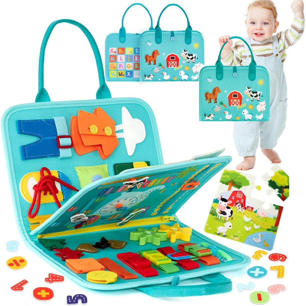Montessori Busy Book – Portable Educational Toy for Toddlers, Travel Activity Board, Fine Motor Skills & Early Learning