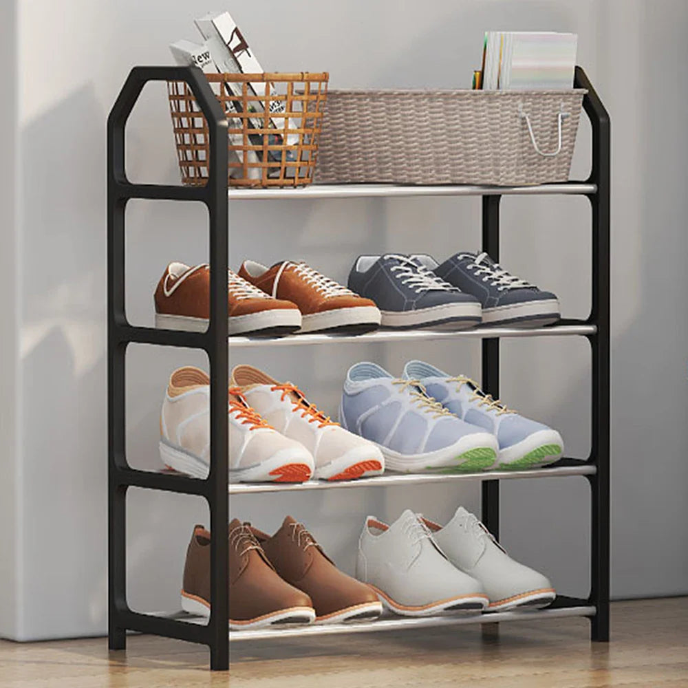 4-Floor Creative Home Shoe Rack – Dormitory Door Storage Cabinet, Black, 2 Sets Assembly Components for Shoes
