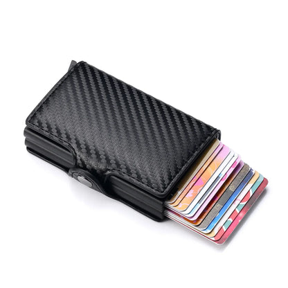 RFID Carbon Fiber Slim Wallet for Men – Mini Card Holder with 14 Slots, Small Money Bag Purse