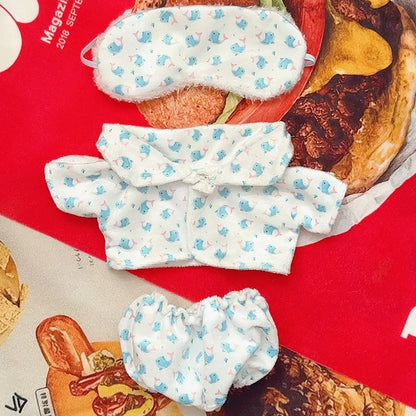 Labubu I & II Doll Clothes – 15cm/17cm Cute Eye Mask Pajama 3-Piece Set for Plush Dolls