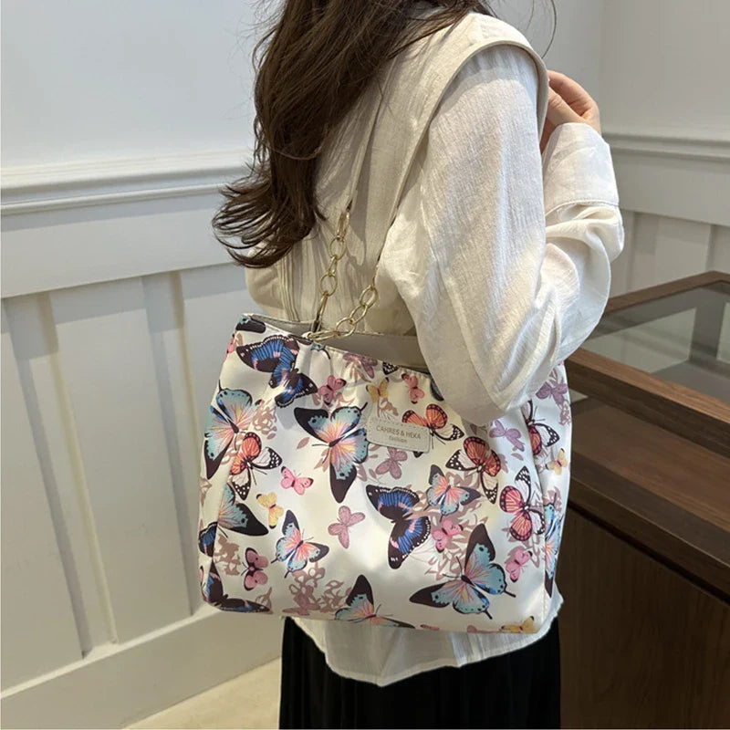 Women’s Nylon Animal Print Shoulder Tote Bag – Large Capacity Casual Handbag for Teen Girls Gift