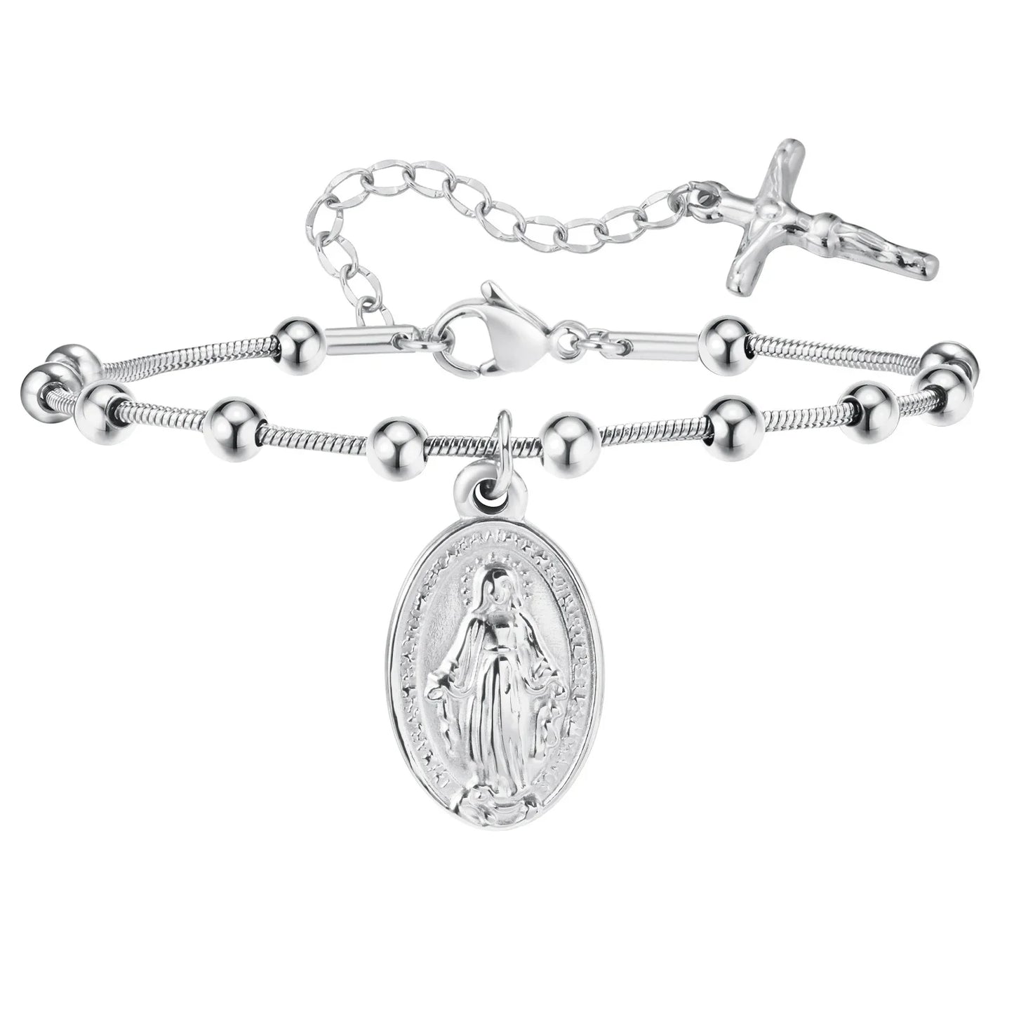 Vnox Gold Plated Rosary Bracelet – Stainless Steel Cross & Virgin Mary Religious Prayer Jewelry for Women & Girls Gift Accessories