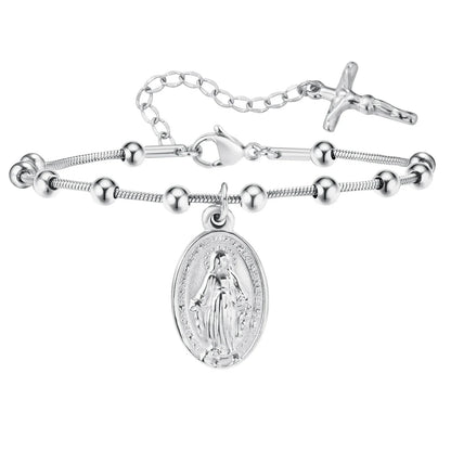 Vnox Gold Plated Rosary Bracelet – Stainless Steel Cross & Virgin Mary Religious Prayer Jewelry for Women & Girls Gift Accessories
