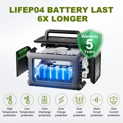 ALLPOWERS Portable Power Station R600 - 299Wh LiFeP04 Battery with 2x 600W AC Outlets for Camping, RV and Home