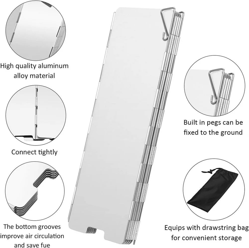 Aluminum Alloy Gas Stove Wind Shield – Windproof Screen for Outdoor Camping & Picnic (8-16 Plates)
