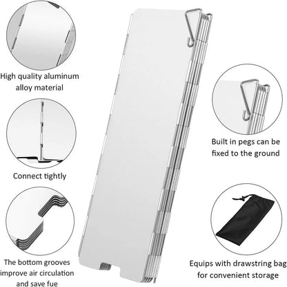 Aluminum Alloy Gas Stove Wind Shield – Windproof Screen for Outdoor Camping & Picnic (8-16 Plates)