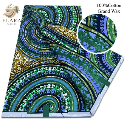 Grand Super African Wax Fabric - 100% Cotton Nigerian Glitter Glam Gold Ankara Print for Sewing